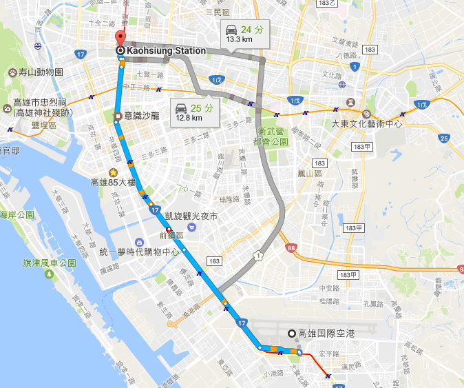 高雄空港から駅へのルート