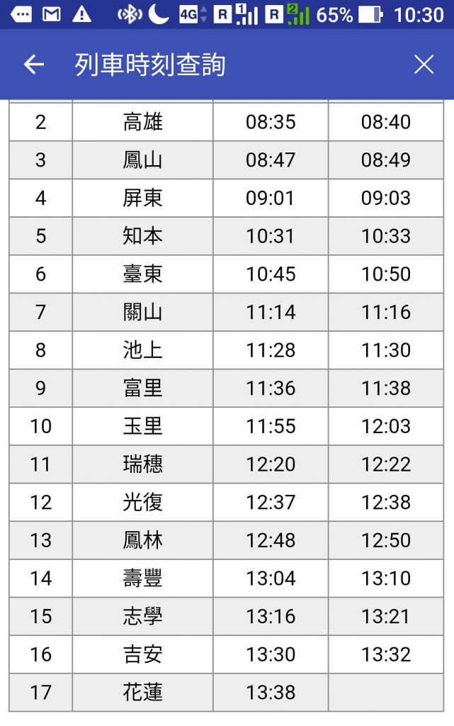 停車駅、到着時刻も解ります