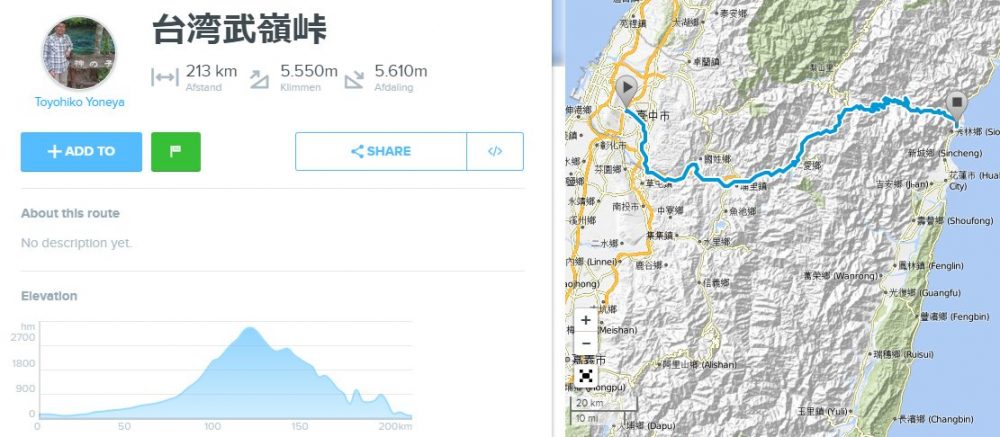 台中から武嶺を経て太魯閣渓谷をbikemapに入力