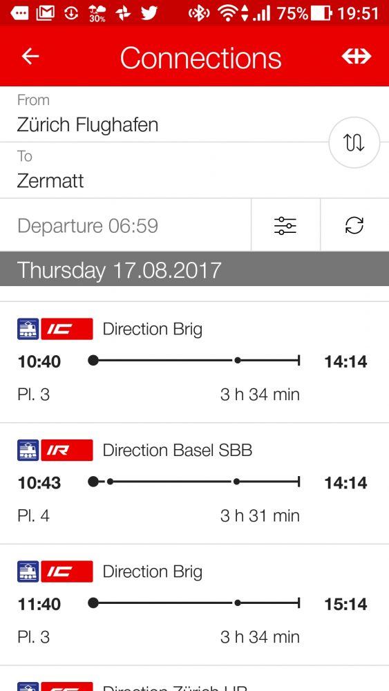 チューリッヒ国際空港からツェルマットへ