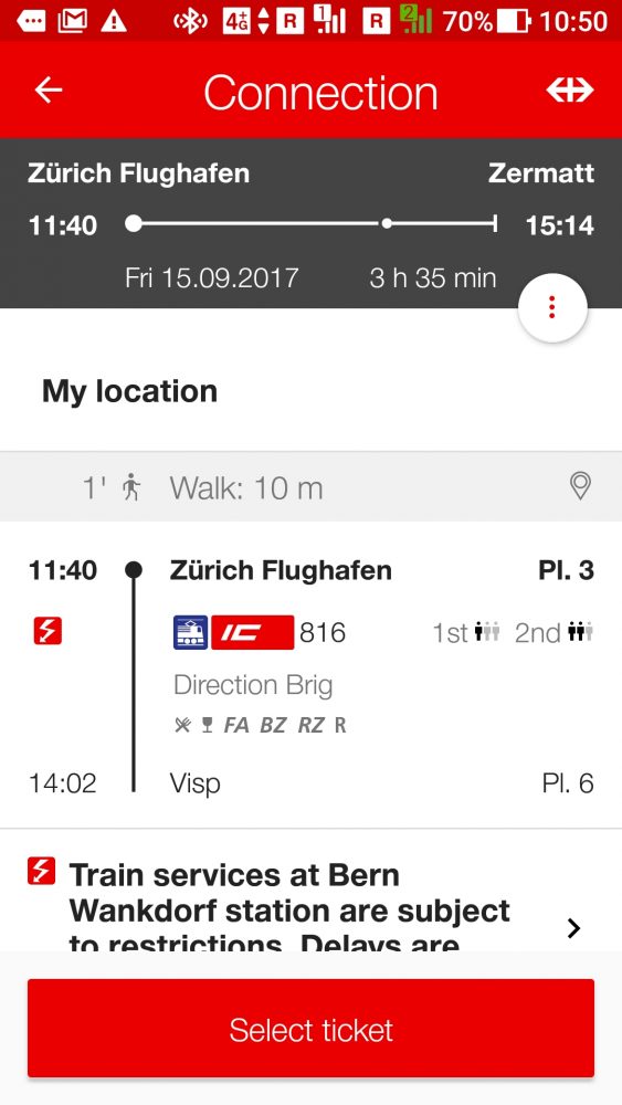 スイス鉄道アプリ