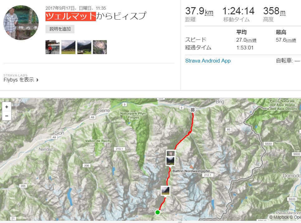 ツェルマットからビスプへ走行コース