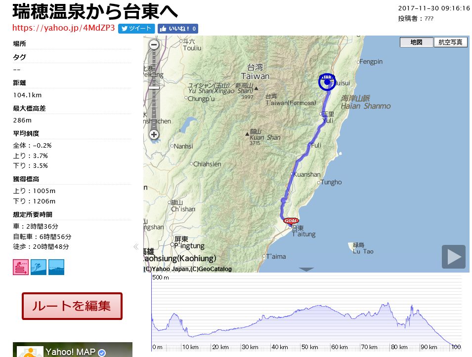 瑞穂温泉から台東へ