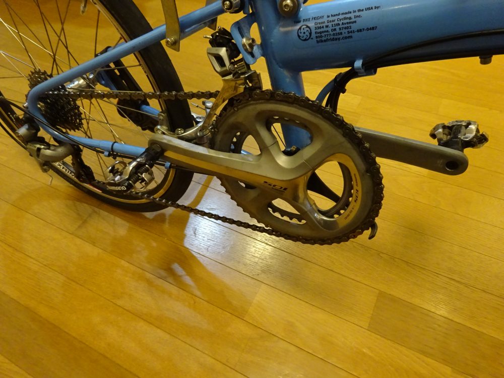 BikeFridayを畳む前のクランクの位置