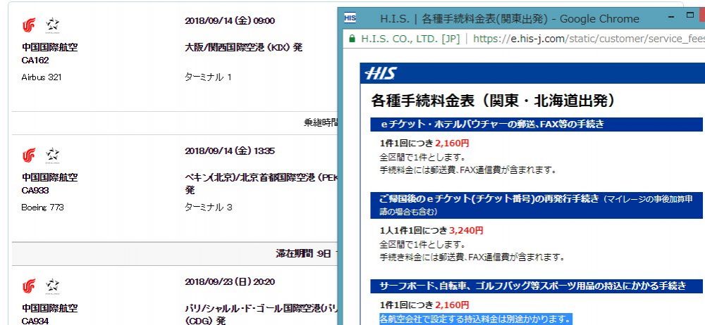 サプライズ自転車手荷物の手数料