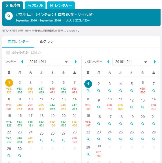 スカイスキャナ月全体検索