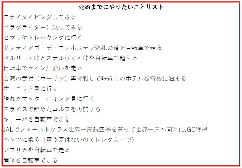 死ぬまでにやりたいことリスト